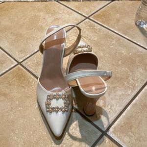 White sling back heels